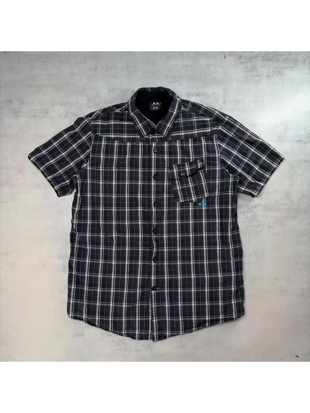 Y2K Black Oakley Grunge Skater Plaid Button Up Shirt